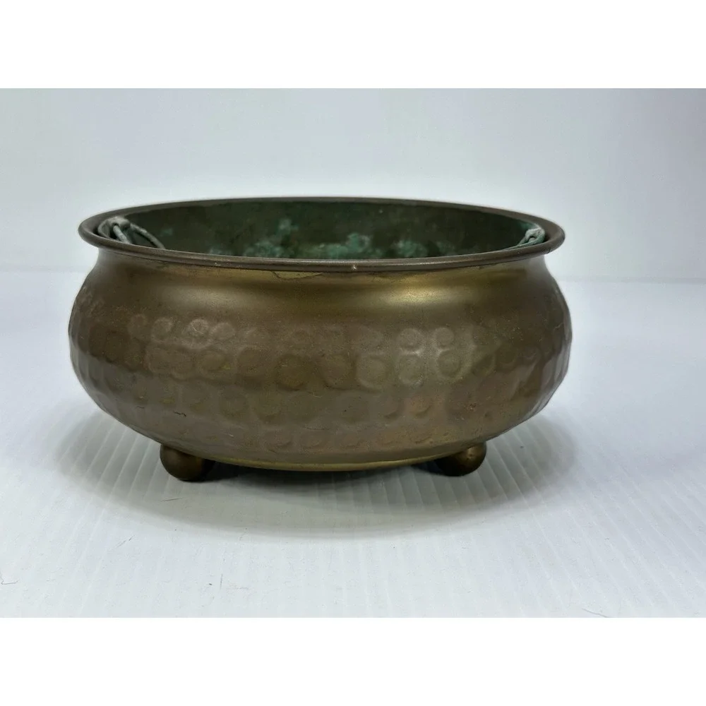 VTG Hammered Brass‎ Planter Bowl With Copper Insert Classic Boho Eclectic Rustic